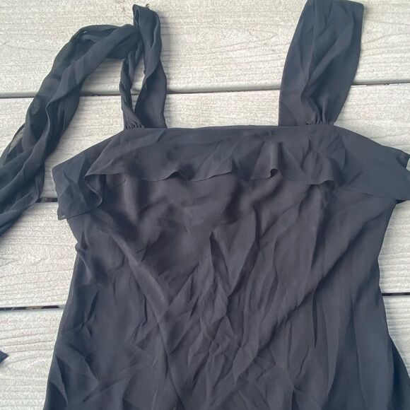 Formal Wedding Guest Prom Black Woman’s Dress Sleeveless with Ruffles Size 14 - Picture 2 of 8